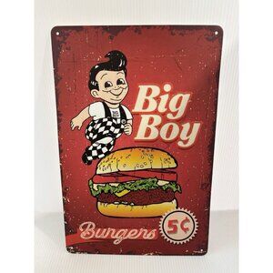 Big Boy Burgers 5¢ Tin Sign Retro Restaurant Wall Decor Big Boy Holding Burger